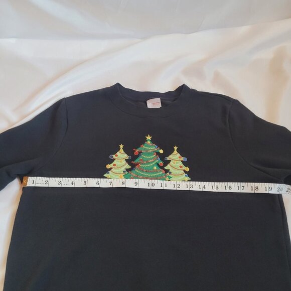 Vintage Christmas Sweatshirt Black Size S Christmas Trees Holiday - Picture 6 of 8